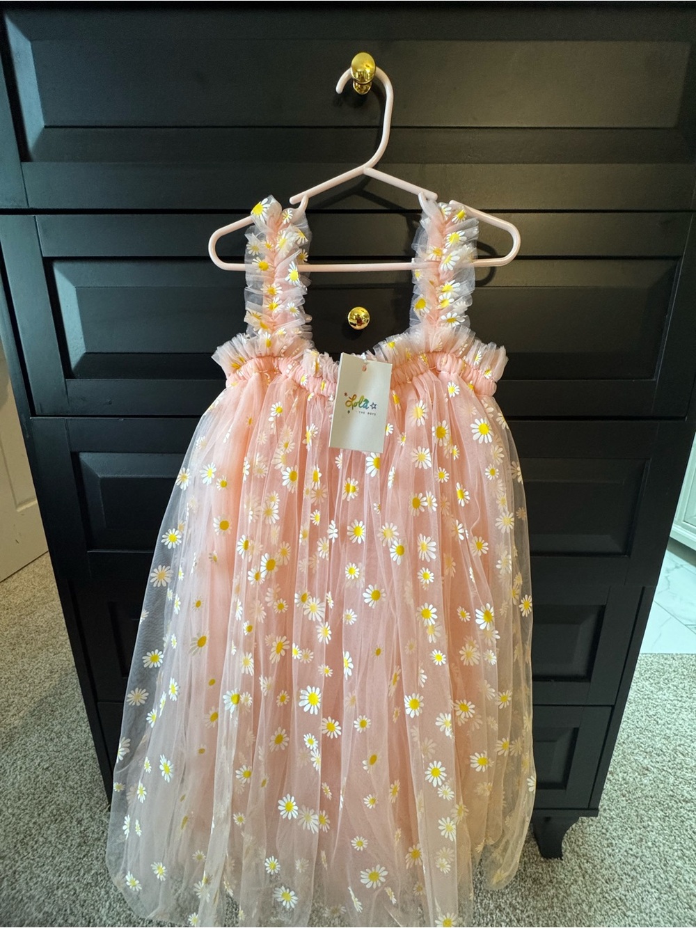 Lola + The Boys Peach Tulle Dress with Daisies